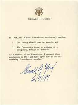Gerald Ford 1994 Warren Report Summary and Signed Letter (PSA/DNA LOAs)